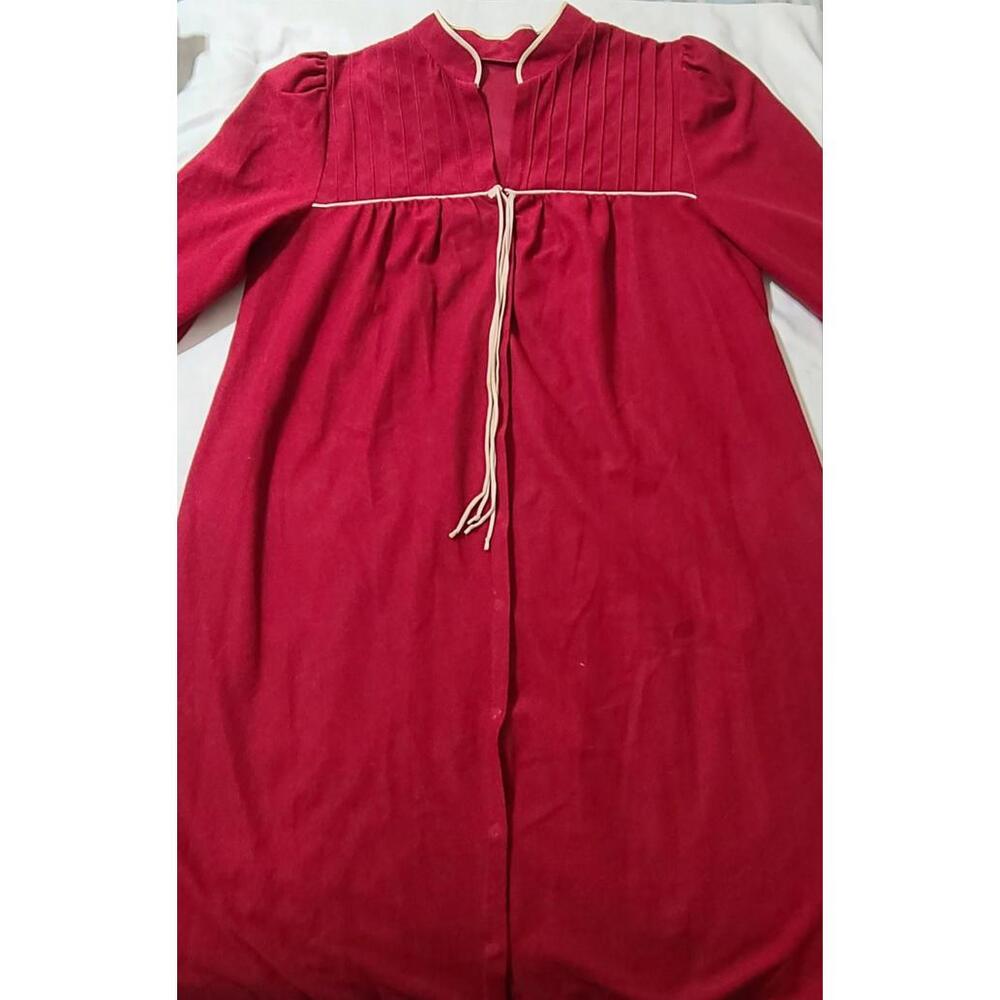 Vintage 1970s Deena  Loungewear Robe Womens Sz Large Red Velour Moomoo Dress GUC